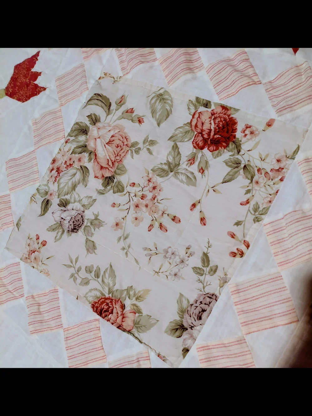 Floral Patchwork Quilted Bedspread in Cream and Rust Tulip